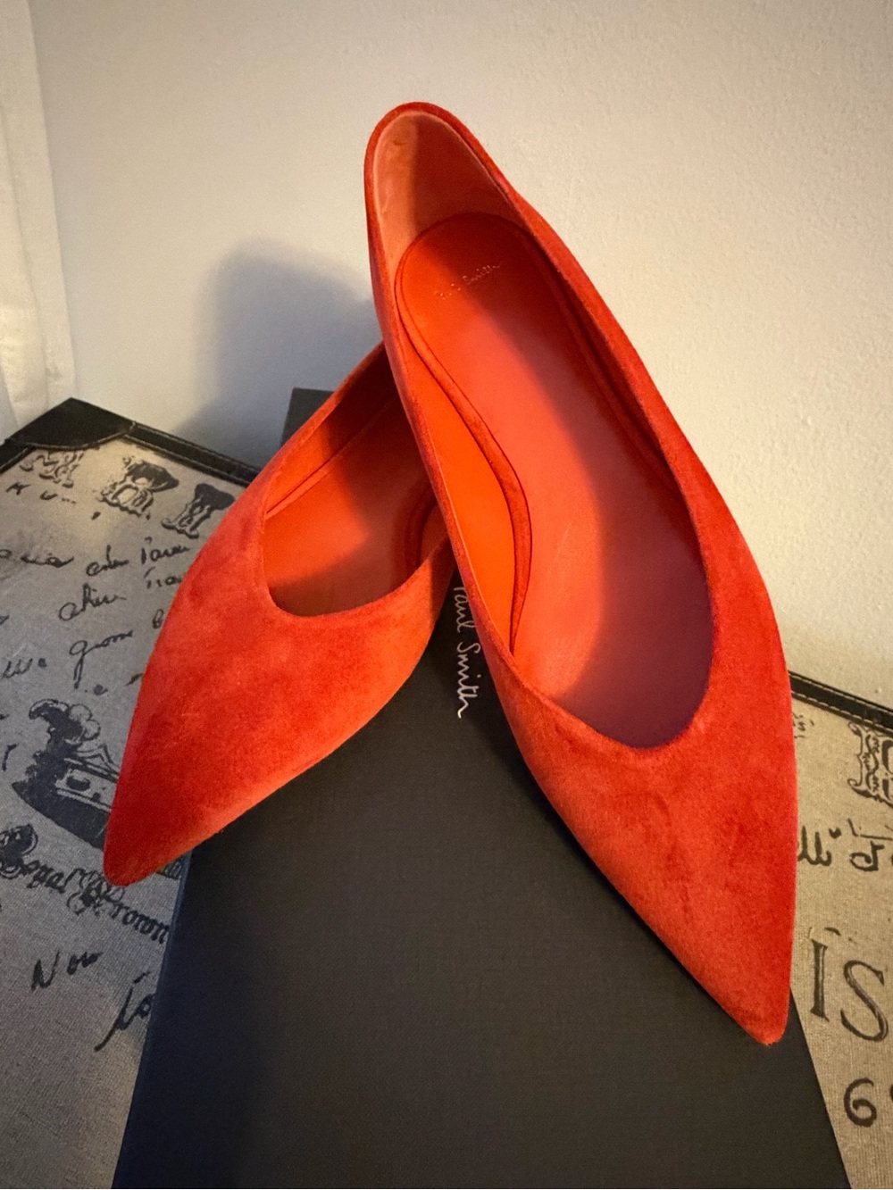 Paul Smith Red Pointed Suede Flats Size 40